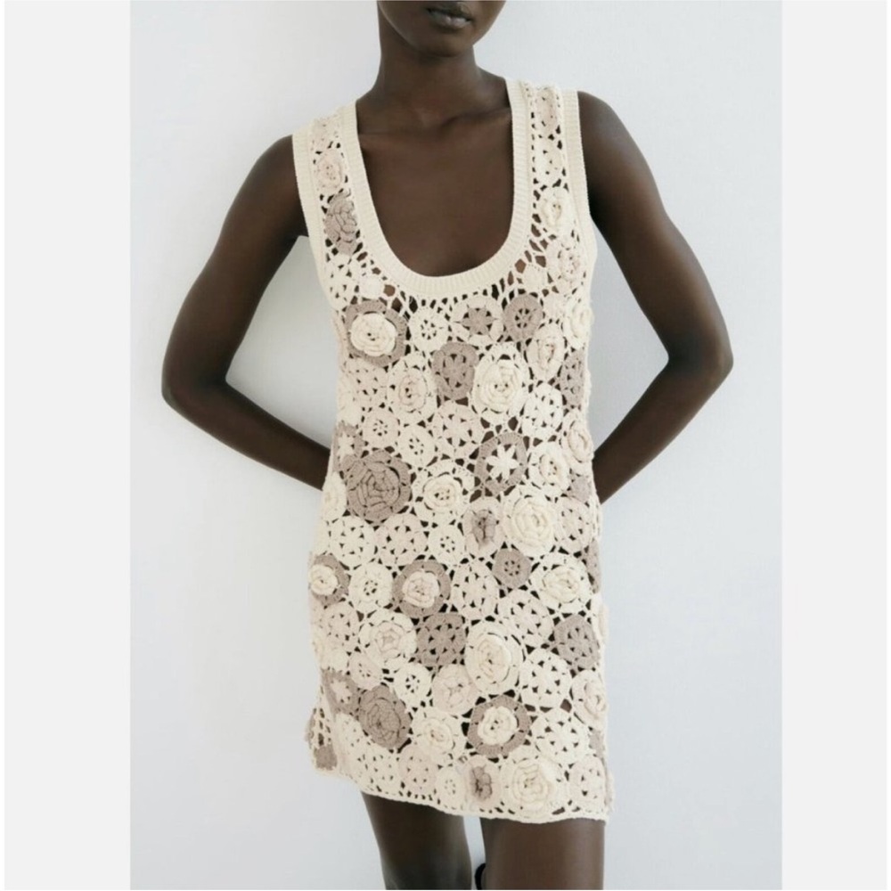 Zara limited edition crotchet floral mini dress (L)